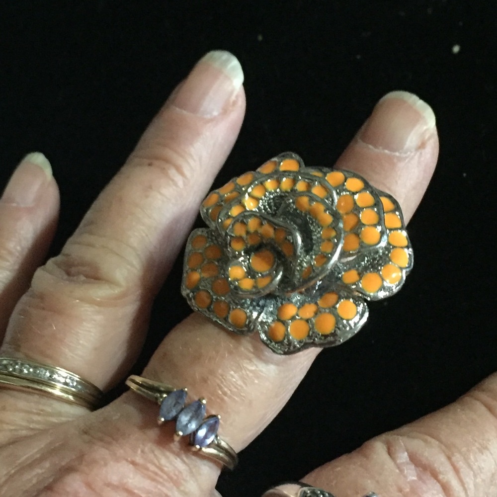 New ring adjustable  orange flower